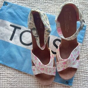TOMS Pink Floral Wedges